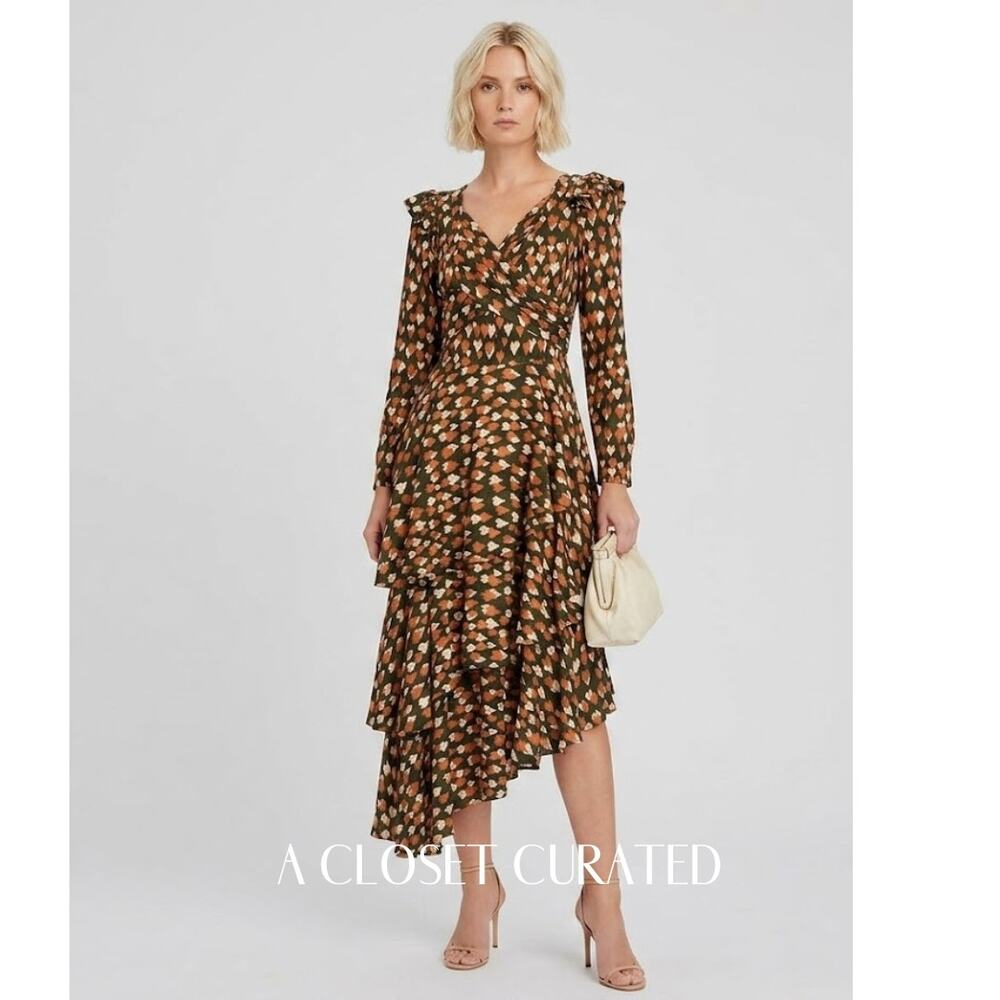 Autumn Adeigbo Leda Tiered Asymmetrical Midi Dress 4 Brown